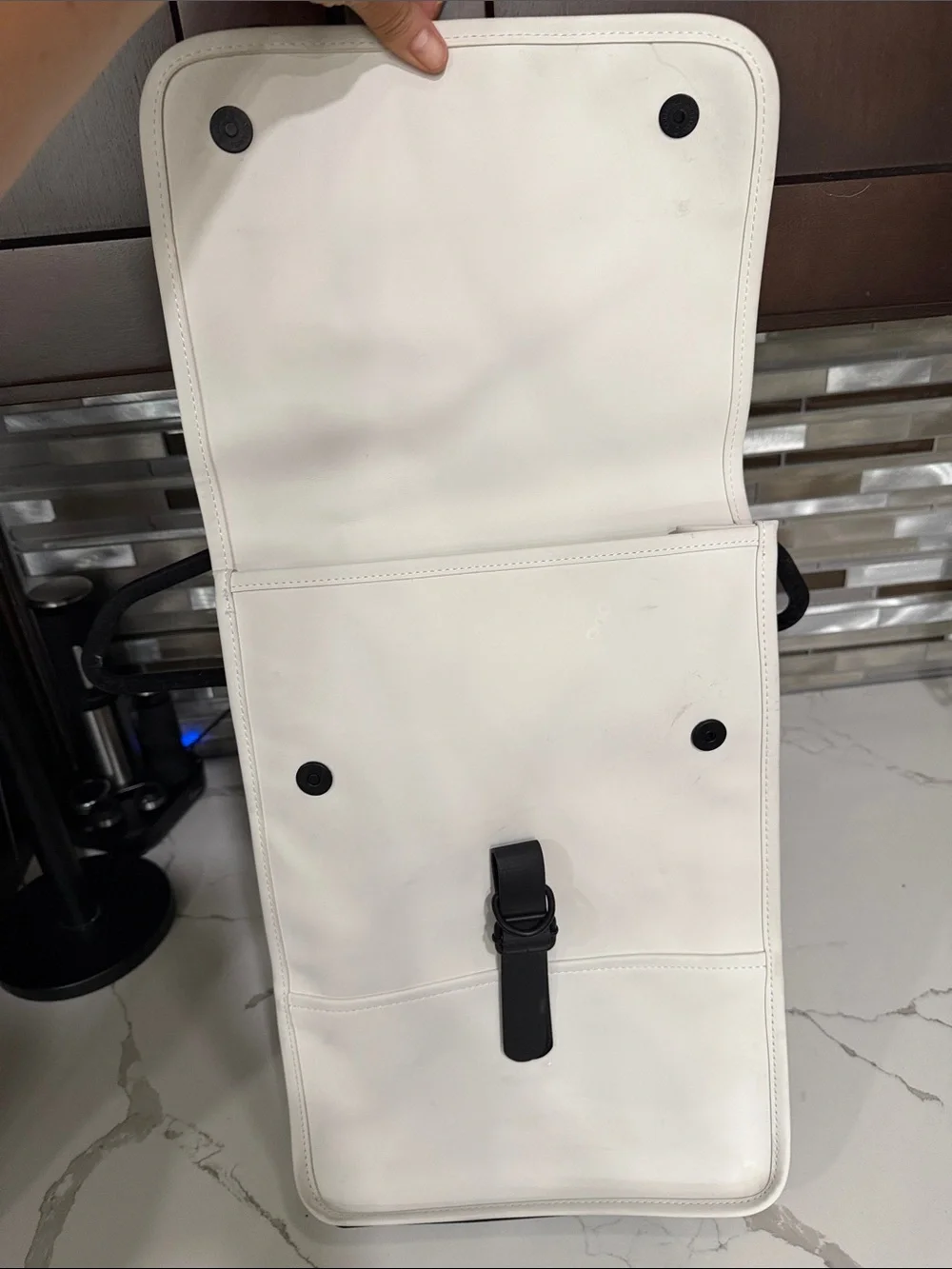 Rains White Laptop Backpack with Black Strap